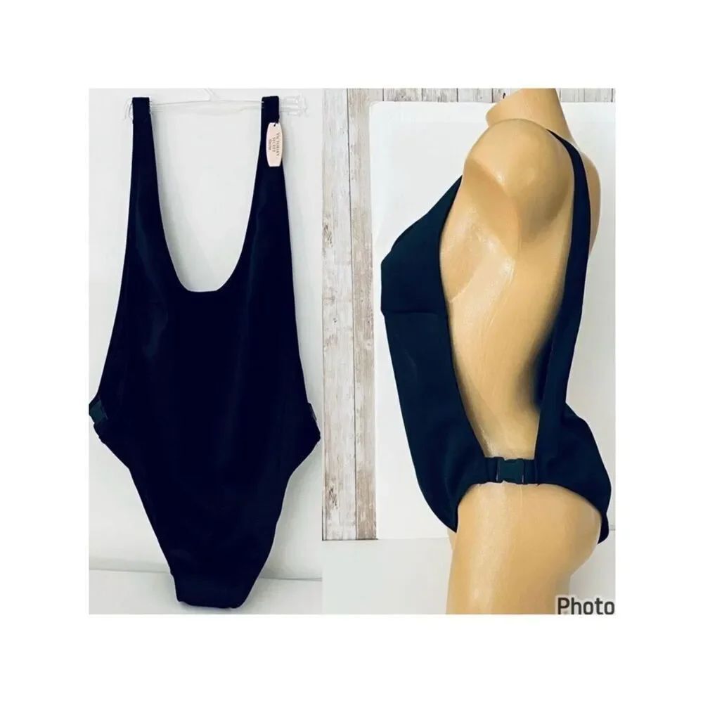 NWT Victoria's Secret L Black Sexy Cutout Open Sides One Piece Buckles Swimsuit